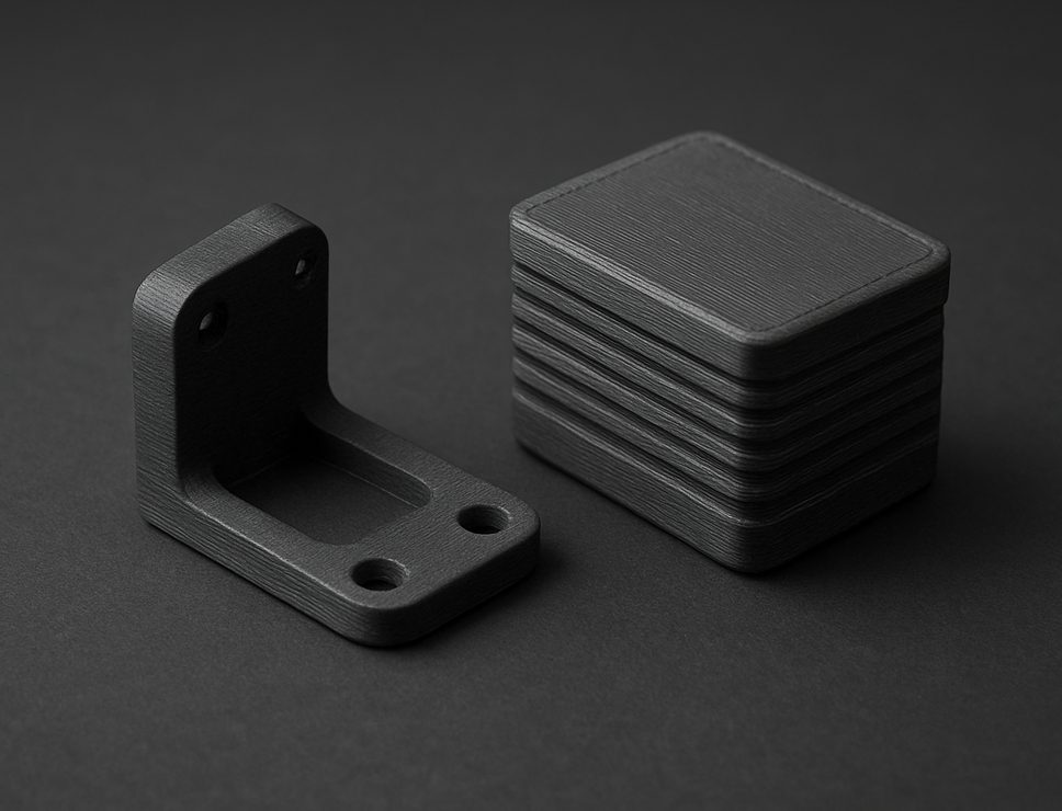 FDM 3D printed Conductive PLA bracket and ribbed enclosure, matte graphite black