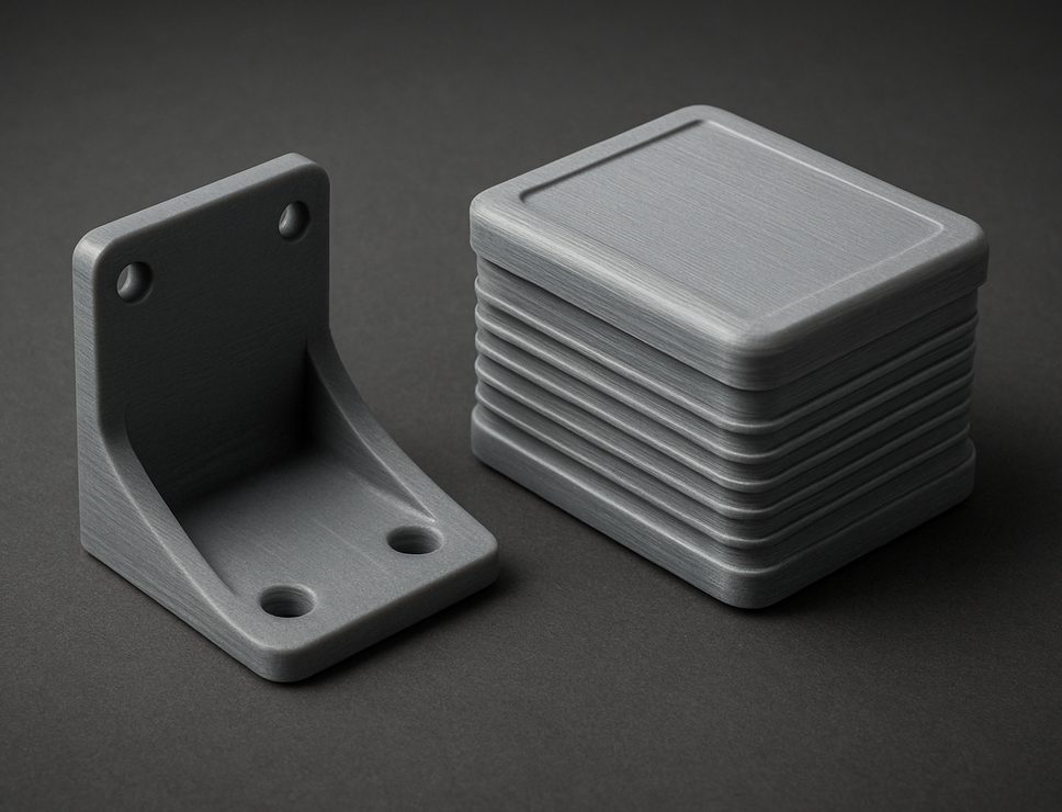 FDM 3D printed Flame Retardent bracket and ribbed enclosure, matte industrial grey