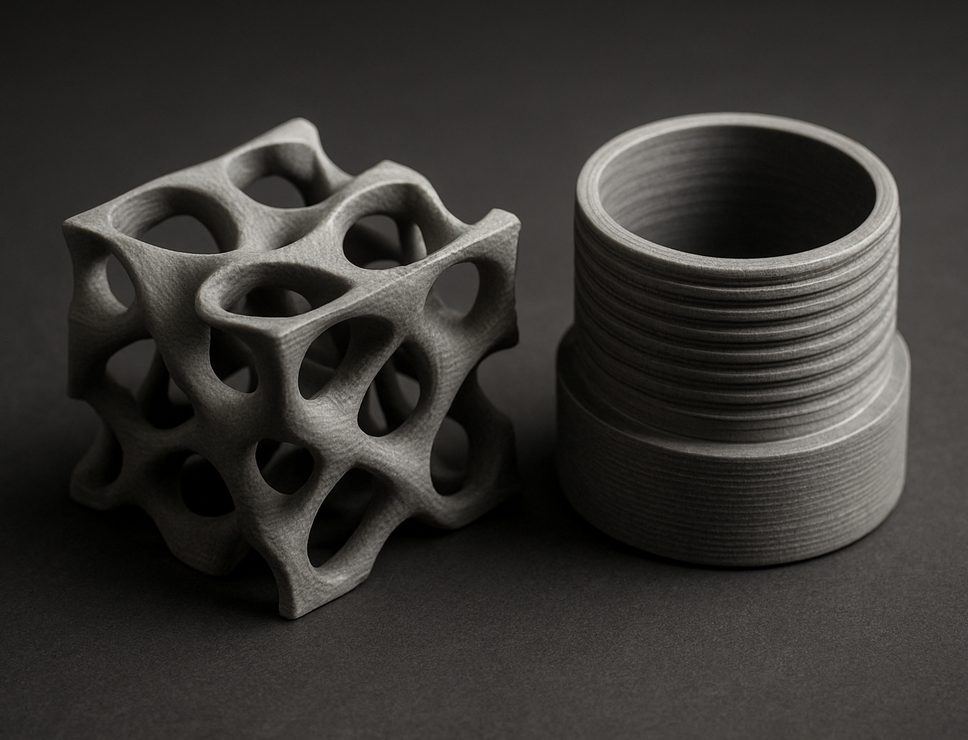 FDM 3D printed Flame Retardent lattice test cube and threaded housing