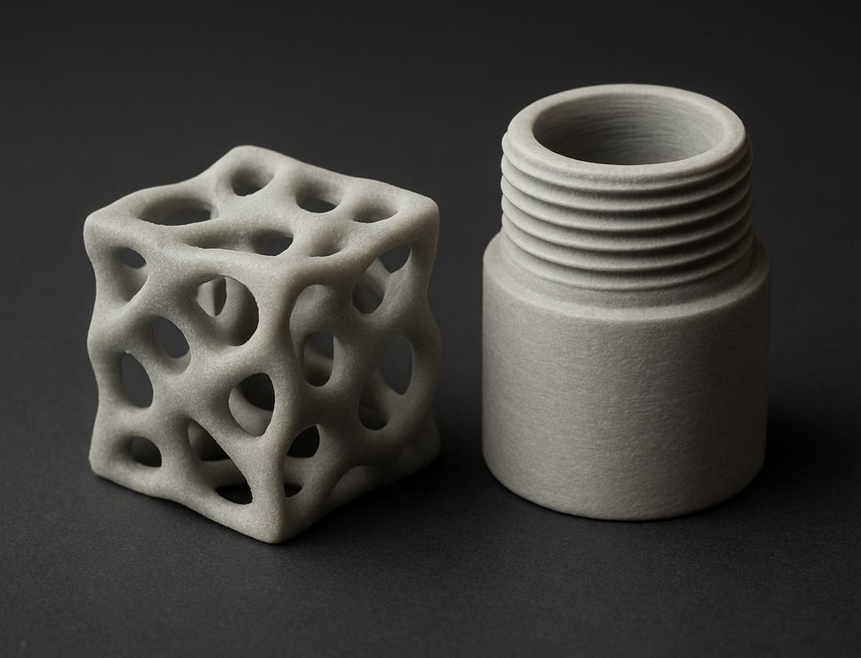 FDM 3D printed Lightweight PLA lattice test cube and threaded housing
