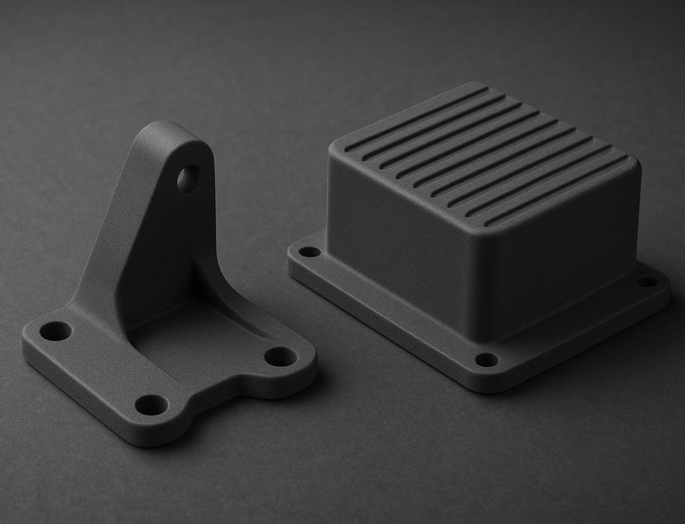 HP MJF 3D printed Nylon PA12 part with grey matte finish
